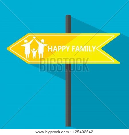 Vector illustration Happy family Road sign, left arrow