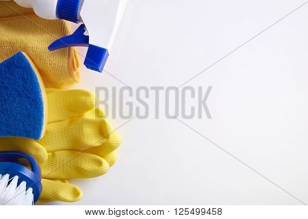 Professional Cleaning Equipment On Table Top View