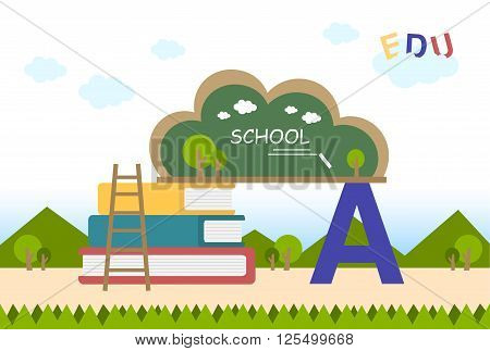 education flat background with blackboard and book