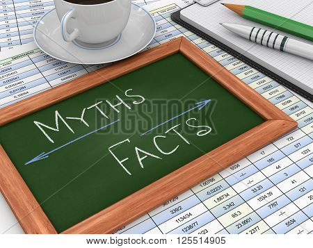 Blackboard with Myths and facts. Three-dimensional Shape