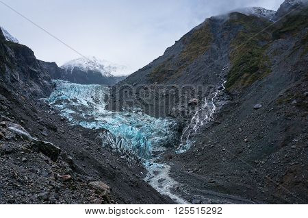 Franz Josef Glacier in Westland National Park on the West Coast of South Island. Southern Alps mountains New Zealand