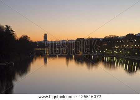 Umberto I Bridge and Murazzi Turin Italy