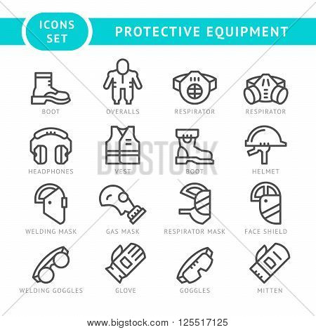 Set line icons of protecting equipment isolated on white. Vector illustration