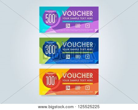 Gift voucher template set. Discount voucher set. Gift certificate. Two side of gift voucher. Gift coupon template. Vector voucher template. Voucher design. Discount coupon. Special offer voucher. Layout voucher. Market offer. Voucher background. Gift card