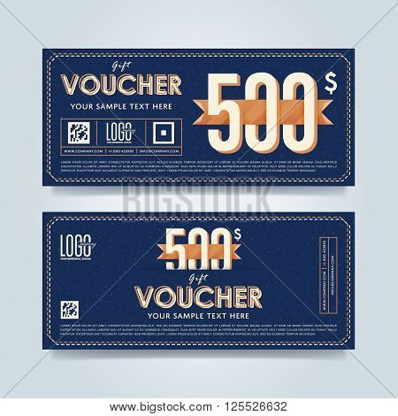 Gift voucher template. Discount voucher. Gift certificate. Two side of gift voucher. Gift coupon template. Vector voucher template. Voucher design. Discount coupon. Special offer voucher. Layout voucher. Voucher background. Sale voucher coupon. Voucher.