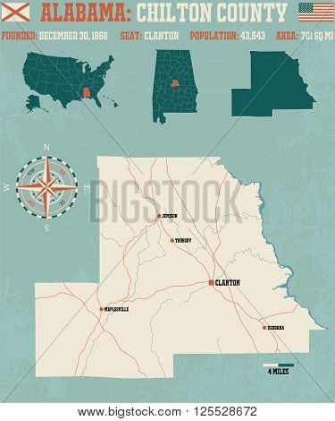 Large and detailed map and infos about Chilton County in Alabama.