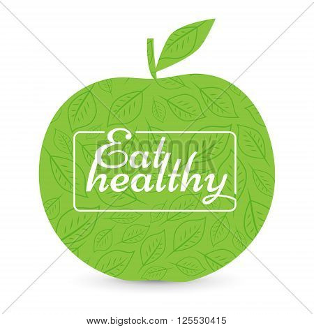 Eat a healthy diet. Green Apple, vector. natural product. motivational poster or banner. background signs leaves - vector illustration