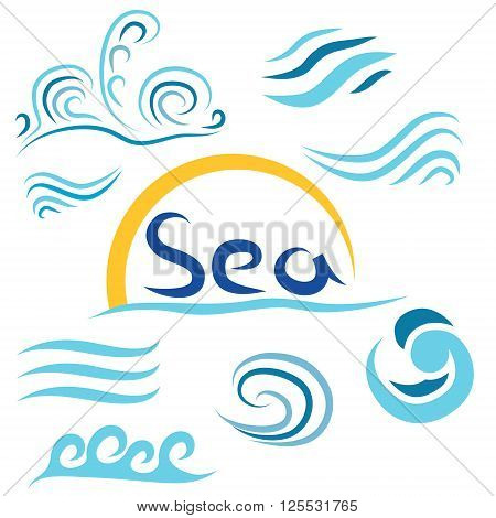 Set the wave sea sun  isolated on white background