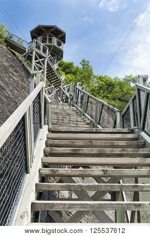 Long long flight of stairs at Montmorency Falls near Quebec City