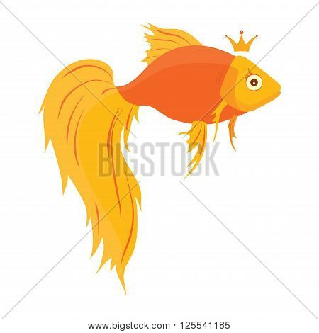 Cute cartoon gold fish on white background - vector illustration
