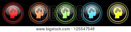 head colored web icons set on black background