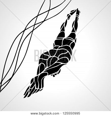 Freestyle Swimmer Black Silhouette. Sport swimming, front crawl. Vector Professional Swimming Illustration