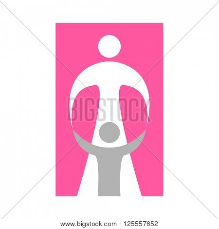 Mother care of child. Sign symbol of love, care and guardianship. Template for logo of social organization, Foundation for Protection of Children, the medical center and etc. Vector illustration.