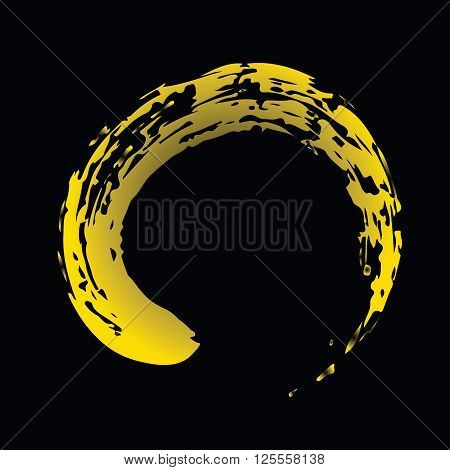 Yellow Chinese brush draw the symbol of Zen (Chinese and Japanese Buddhism religion concept) isolated on black background
