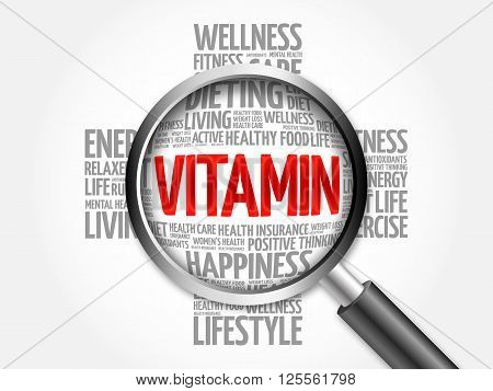 Vitamin Word Cloud With Magnifying Glass