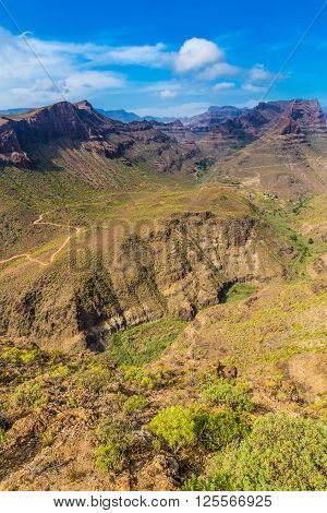 View From Degollada de las Yeguas Viewpoint On The Barranco de Fataga - Gran Canaria Canary Islands Spain