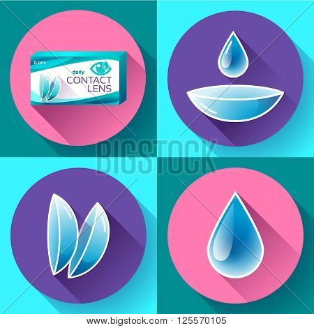 contact lenses icon set. Flat design style