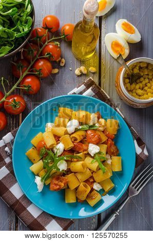 Rigatoni Pasta With Mozzarella And Tomato