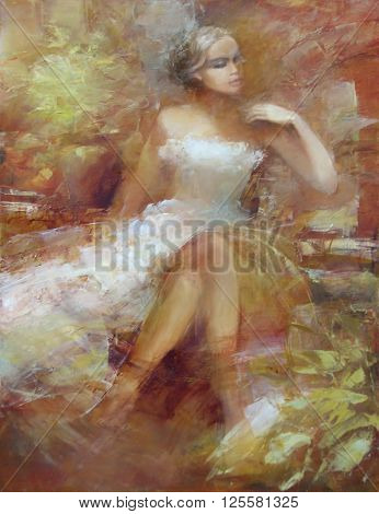 lovely woman handmade oil painting on canvas