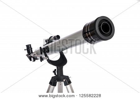 Modern telescope isolated on a white background. Telescope on tripod