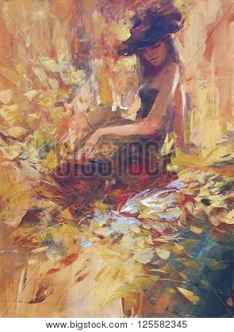 lovely woman handmade oil painting on canvas