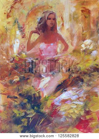 lovely woman handmade oil painting on canvas