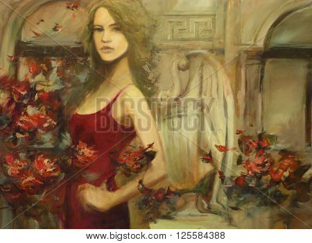 lovely woman handmade oil painting on canvas