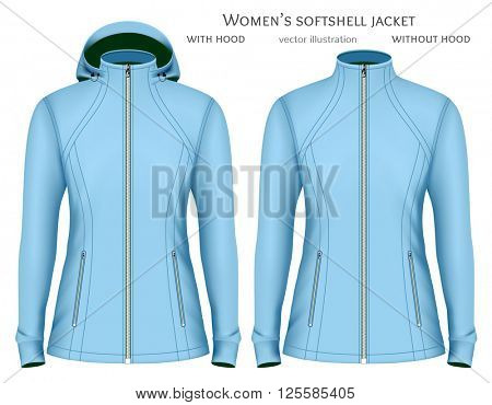 Softshell jacket for lady. Fully editable handmade mesh. Vector illustration.