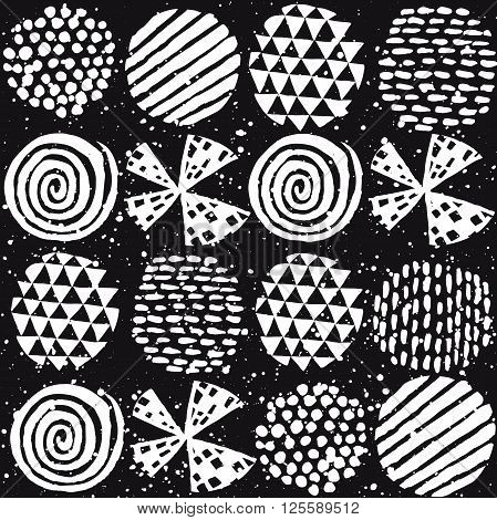 Vector decorative seamless black and white pattern with hand drawn abstract elements in ink.