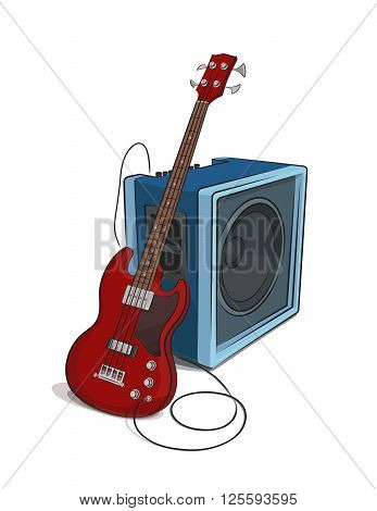 Bass rest at amplifier colored clip art illustration.