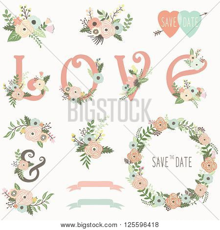 Floral Wedding invitation design elements