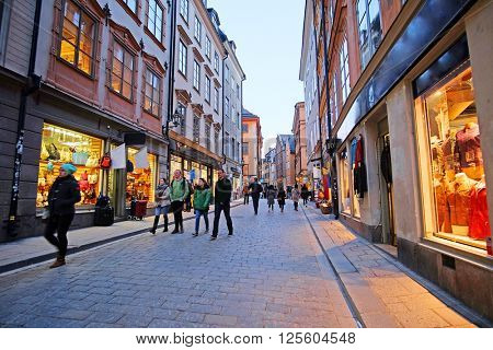 Stockholm, Sweden - March, 16, 2016: landscape with the image of Old Town street in Stockholm, Sweden