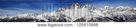 Large Panoramic View On Mount Ushba At Sunny Day