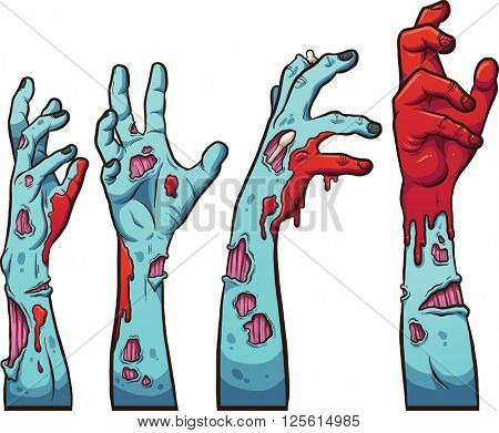 Cartoon zombie hands. Vector clip art illustration with simple gradients. Each on a separate layer.