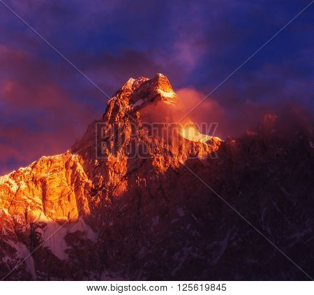 Scenic view of Jannu peak, Kanchenjunga Region, Himalayas, Nepal.