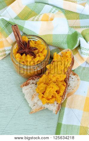 Apple Chutney On A Light Green Wood Background