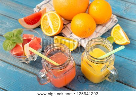 Orange And Grapefruit Juice In Glass