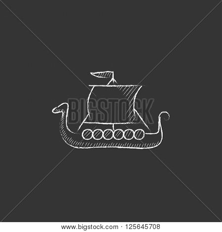 Old ship. Drawn in chalk icon.