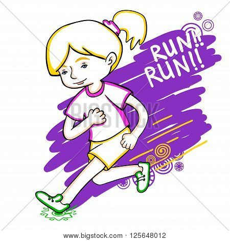 Run girl color vector illustration. Healthy lifestyle background.