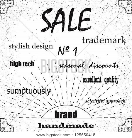 Brand, selling excellent quality stylish design, trademark or brochure. Vintage retro background.