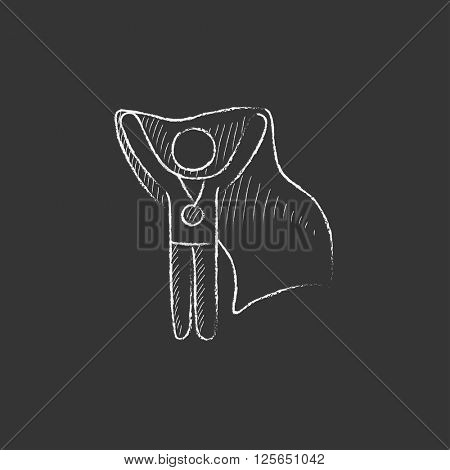 Medalist standing with flag. Drawn in chalk icon.