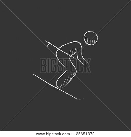 Downhill skiing. Drawn in chalk icon.