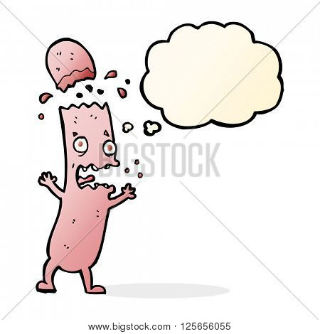 cartoon undercooked sausage with thought bubble