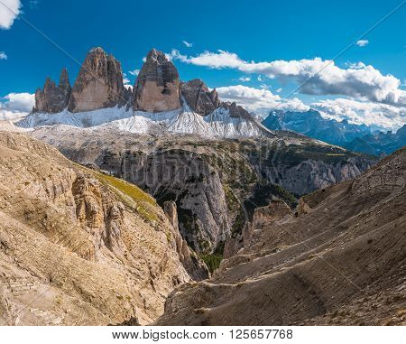 Scenic view of Italian Dolomites, Lavaredo, sunny day