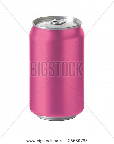 pink aluminum can with blank copy space. ideal for beer lager alcohol soft drink soda lemonade cola energy drink juice cherry etc. Realistic photo image with clip path