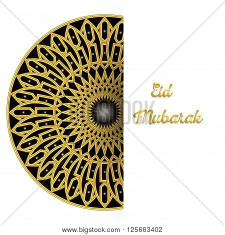 Illustration of Eid Mubarak greeting card with round ornate moroccam ornament