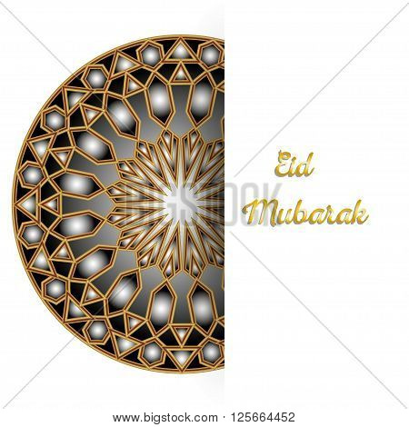 Illustration of Eid Mubarak greeting card with round ornate moroccam ornament