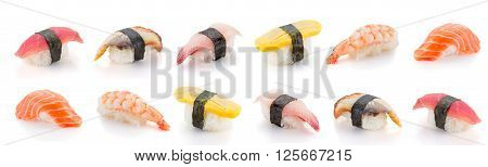 Set Of Sushi Nigiri Isolated On White Background