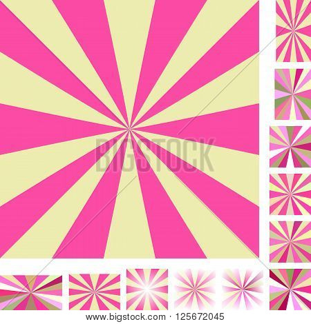 Pink and yellow vector ray burst design background set. Different color, gradient, screen, paper size versions.