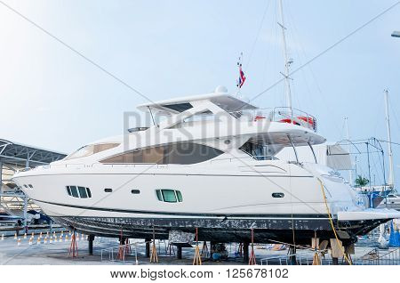 Yacht repairing in a shipyard at Phuket Thailand